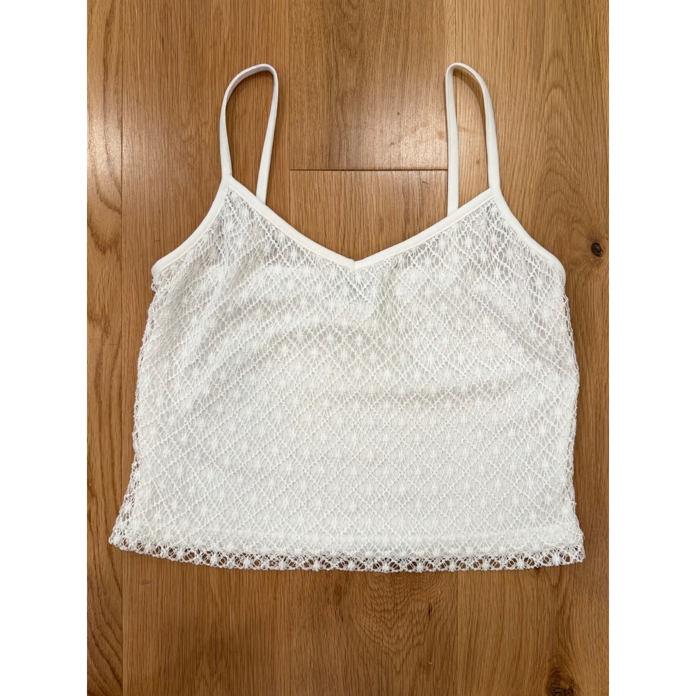 Ecru Openwork Geometric Crochet Overlay Cropped Cami White Large